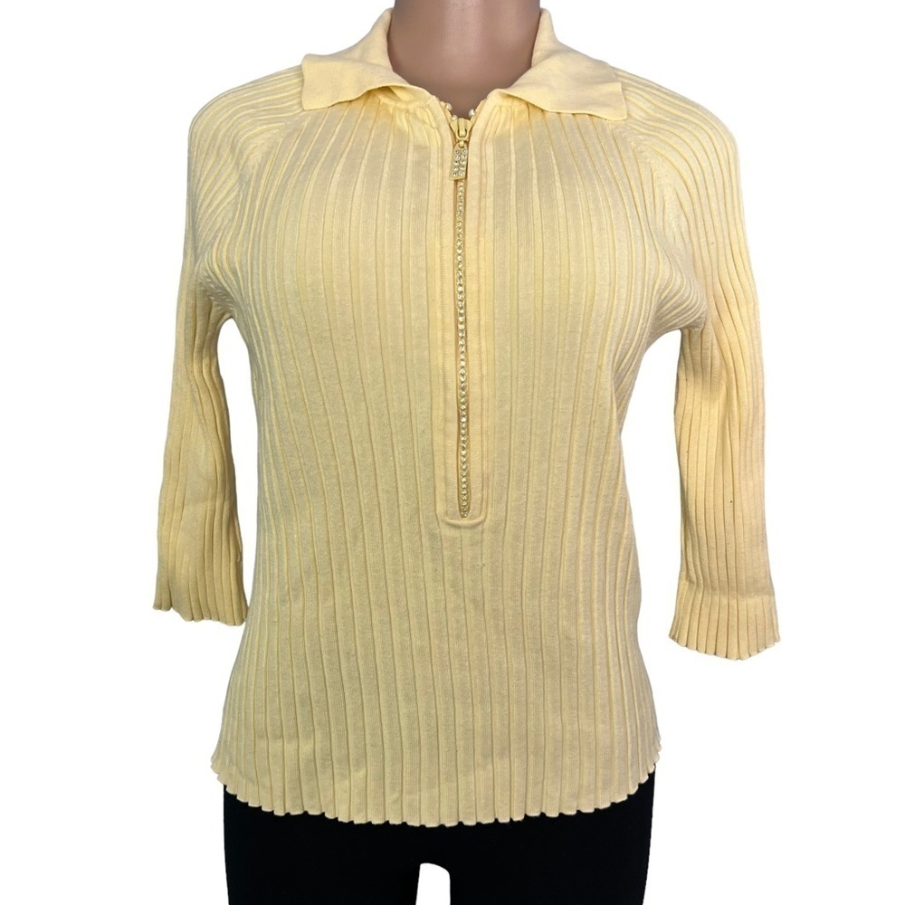 3/$30 ☀️ Belldini Yellow Knit Y2K Bling Collared Sweater